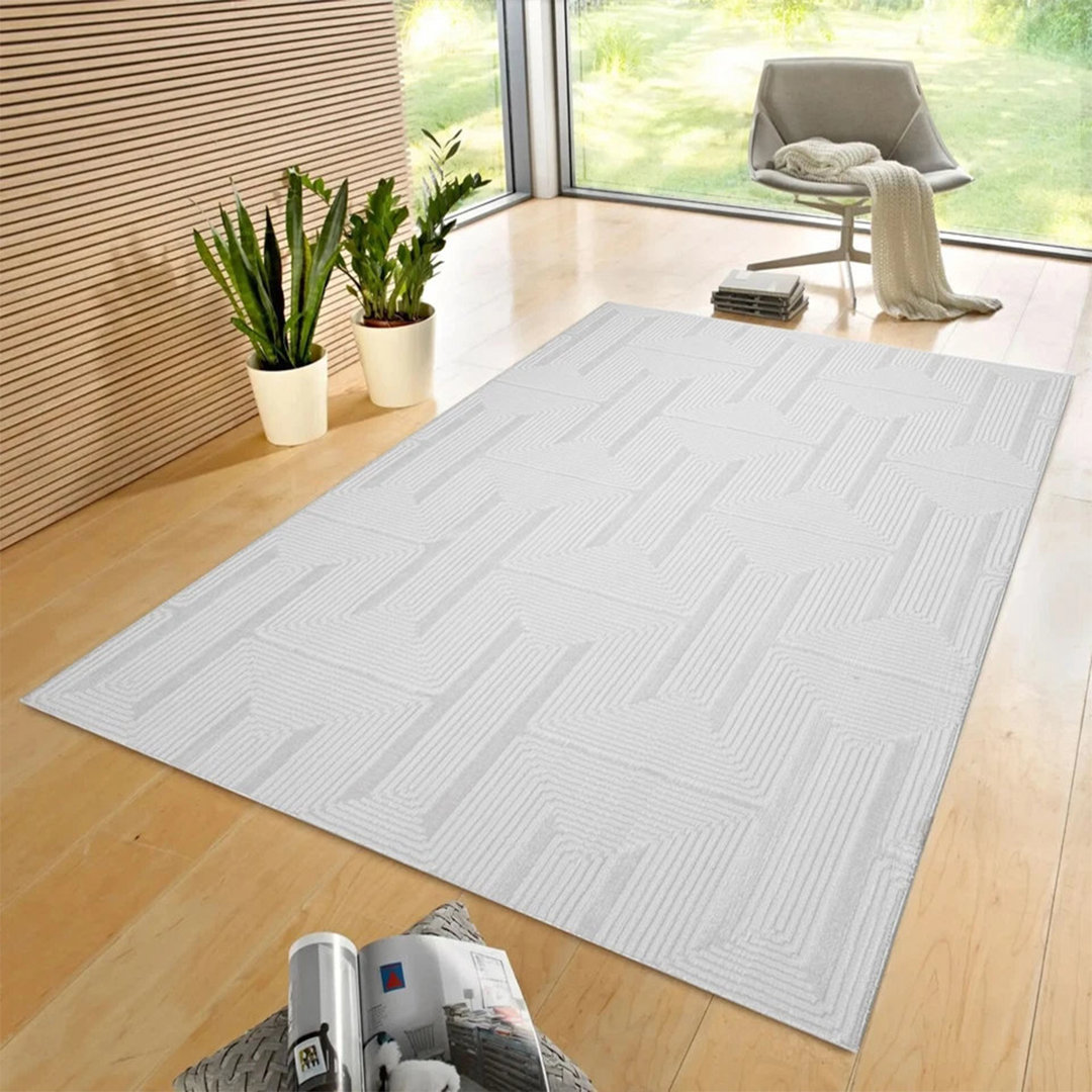 Luna White Geometric Area Rug & Runner – Modern Non-Slip Carpet For Living Room, Bedroom, Hallway & Lounge | Soft Durable Floor Mat