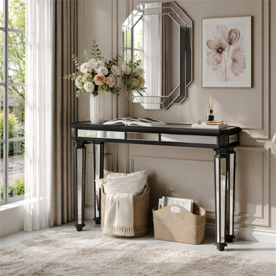 Miroir noir avec console en bois rétro