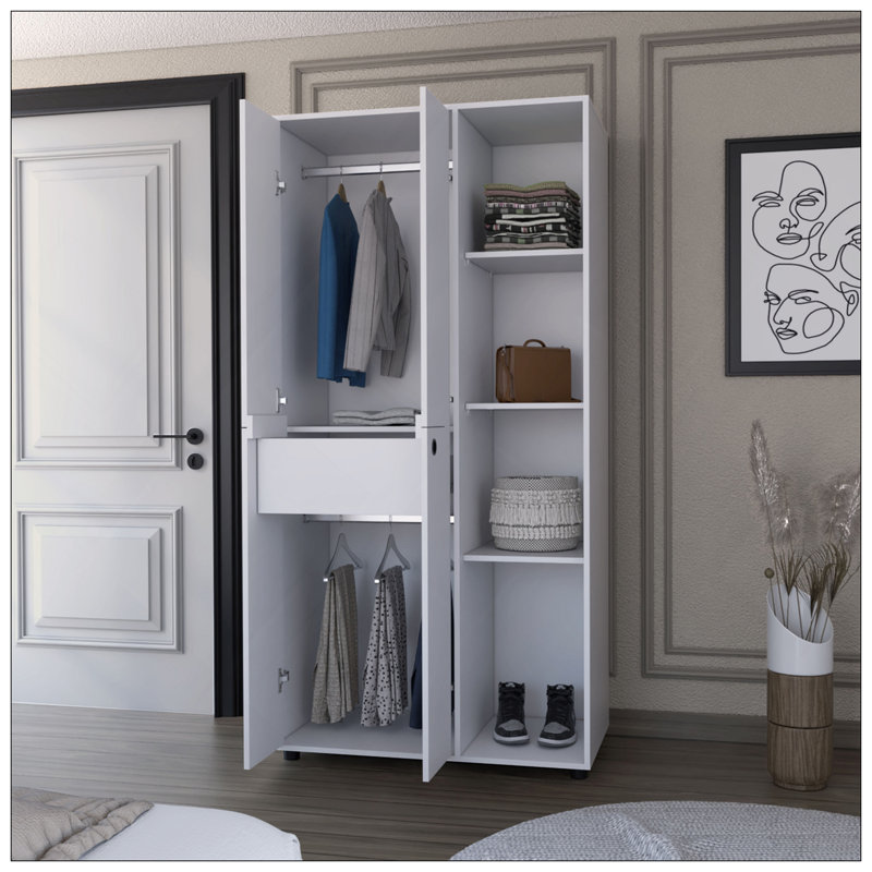 Armoire Bethel avec 1 tiroir, armoires de rangement et tringles suspendues