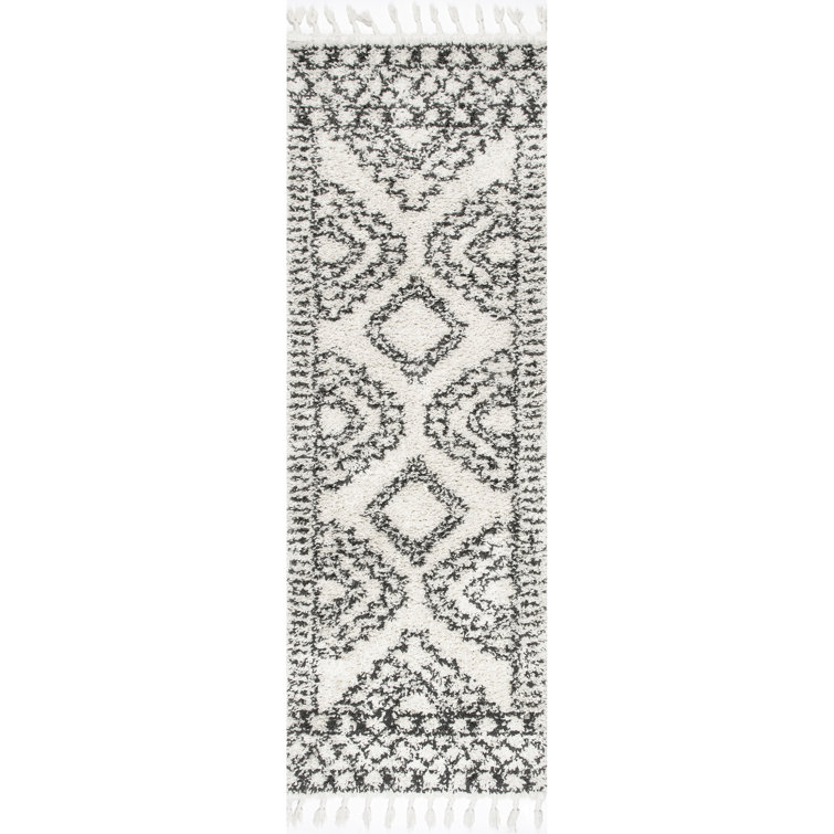 Adry Moroccan Shag Tasseled Cream/Charcoal Area Rug