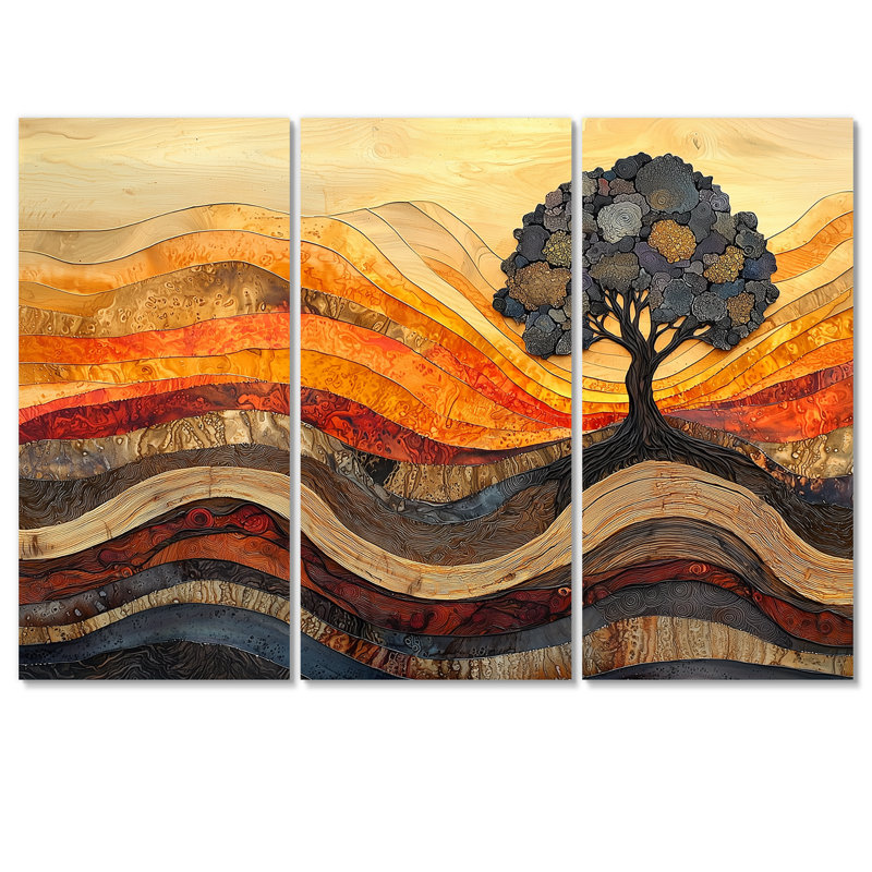 Bouleau d'automne avec racines de sérénité IV - Art mural sur toile - 3 panneaux, Toile tendue, H 28 po x l 36 po