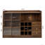 Buffet autoportant, portes coulissantes en verre rayé, rangement pour bouteilles, comptoir spacieux pour le vin, design minimaliste moderne, utilisation dans la cuisine, bureau de réception de couleur bureau noyer, panneau de particules +