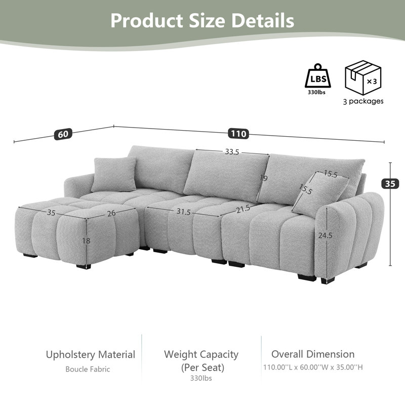Canapé modulaire en forme de L de LoopLux, Crème Boucle