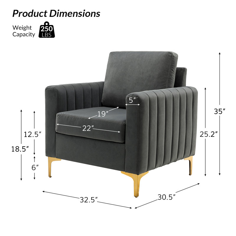 Fauteuil club en velours Gillette, Gris