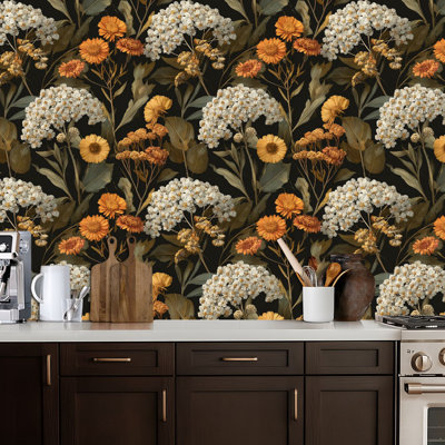 Papier peint auto-adhésif mural à motif de fleurs sauvages terreuses à motif de fleurs pelées et adhésives rétro pour les armoires de cuisine de chambre à coucher 17,7 po x 118 po