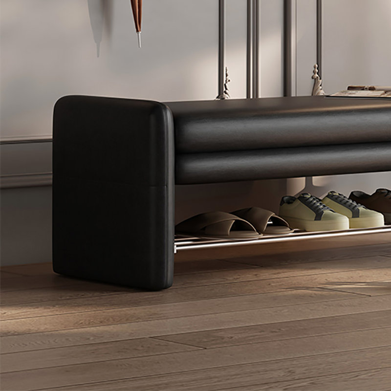 39.4in Shoe Storage Bench Shoe Changing Stool, Black