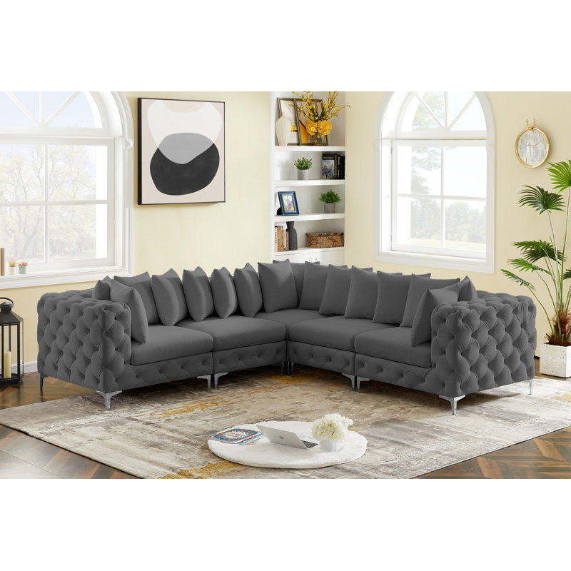 Canapé modulaire réversible en velours 108 po, Velours gris
