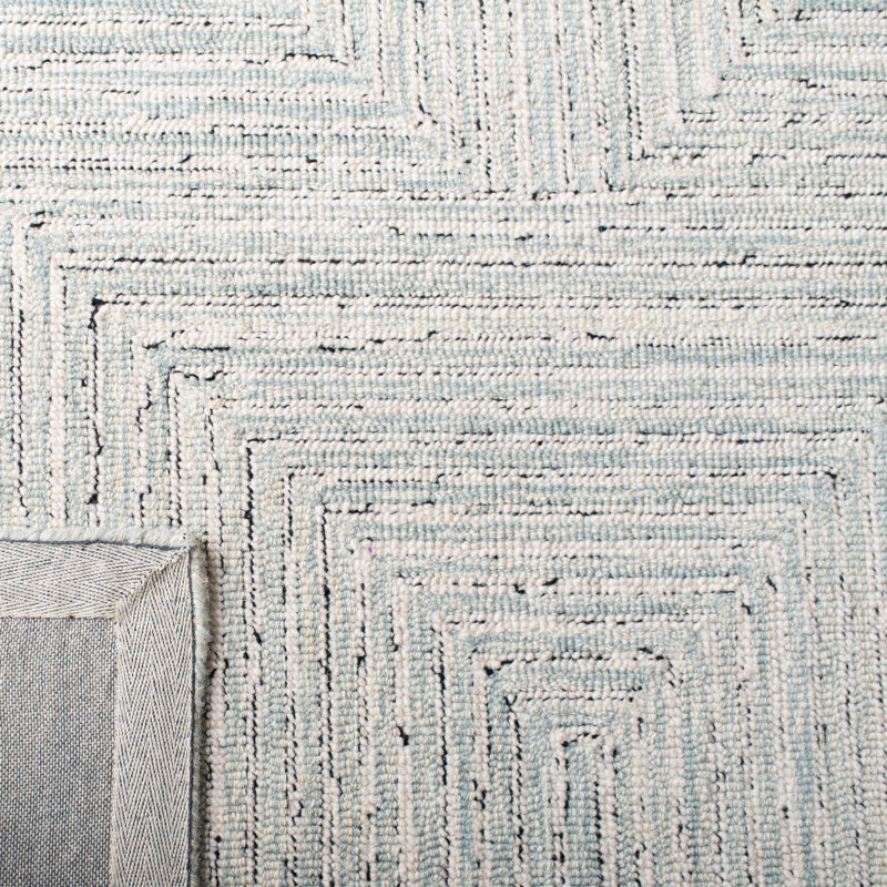 Stuttgart Hand Tufted Wool/Cotton Geometric Rug in Light Gray/Ivory, Square 5'