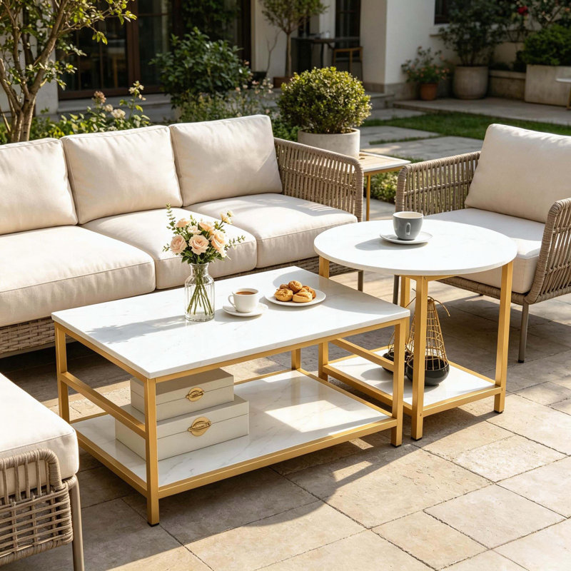 Ensemble de table de salon avec plateau en faux marbre