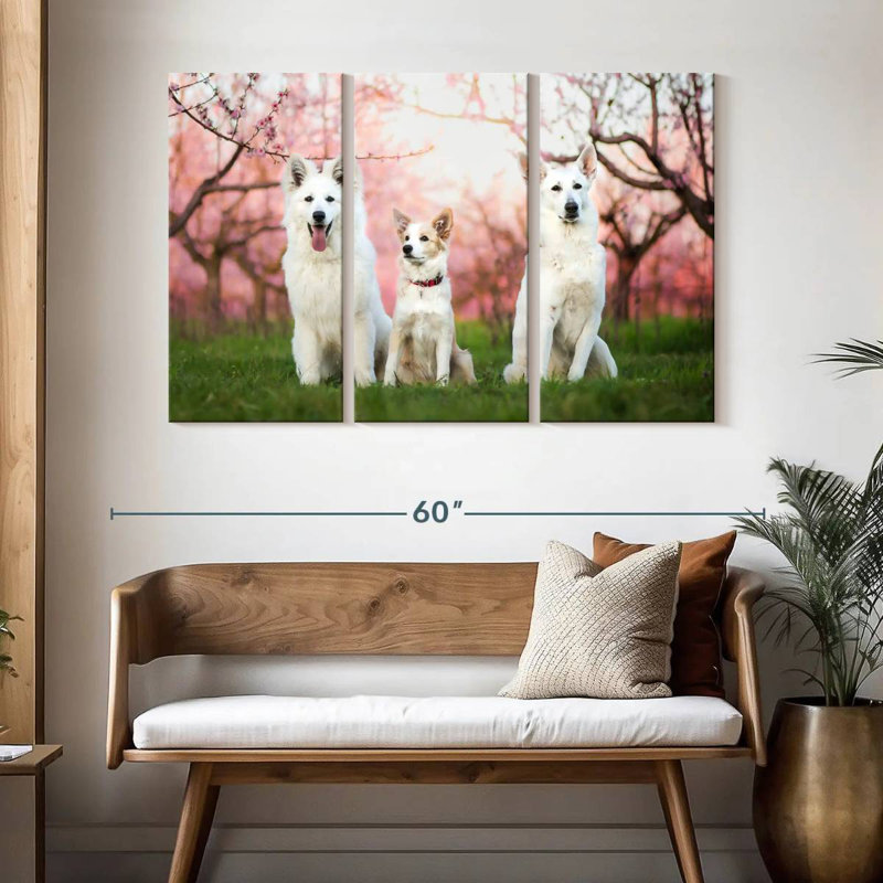 Famille de chiens, 32" H x 50" W
