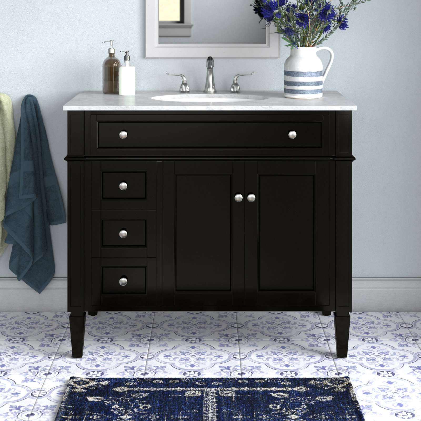 Rivers 40" Carrara Marble Single Bathroom Vanity, Black