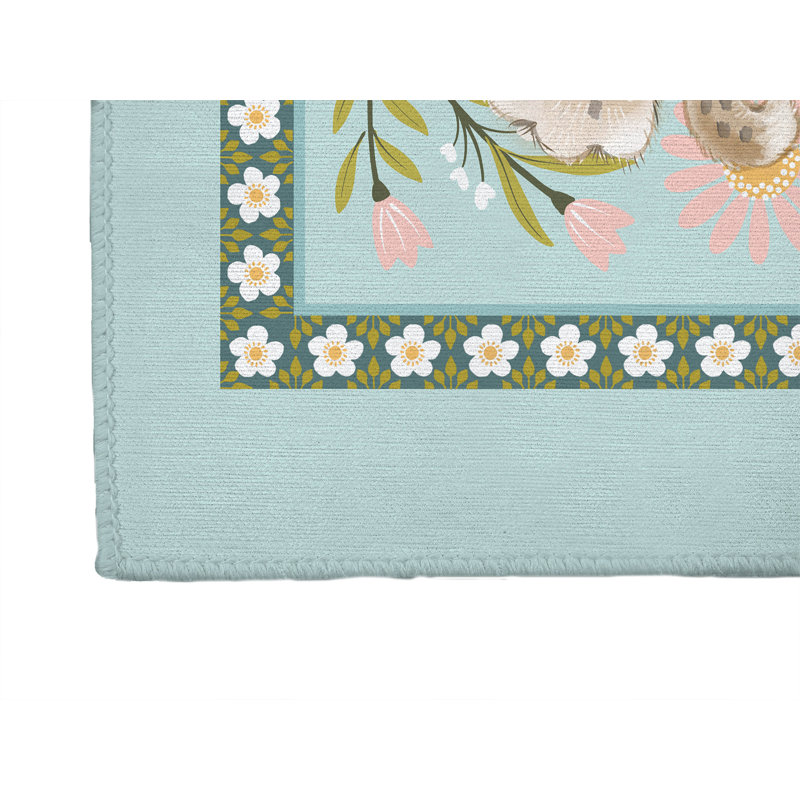Lil Lying Leopard Flowers Kids Play Mat, Blue, Rectangle 2' x 3'