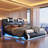 Floating Bed Frame with LED Lights, Modern Faux Leather Upholstered Platform Bed-1240193552-1240193561