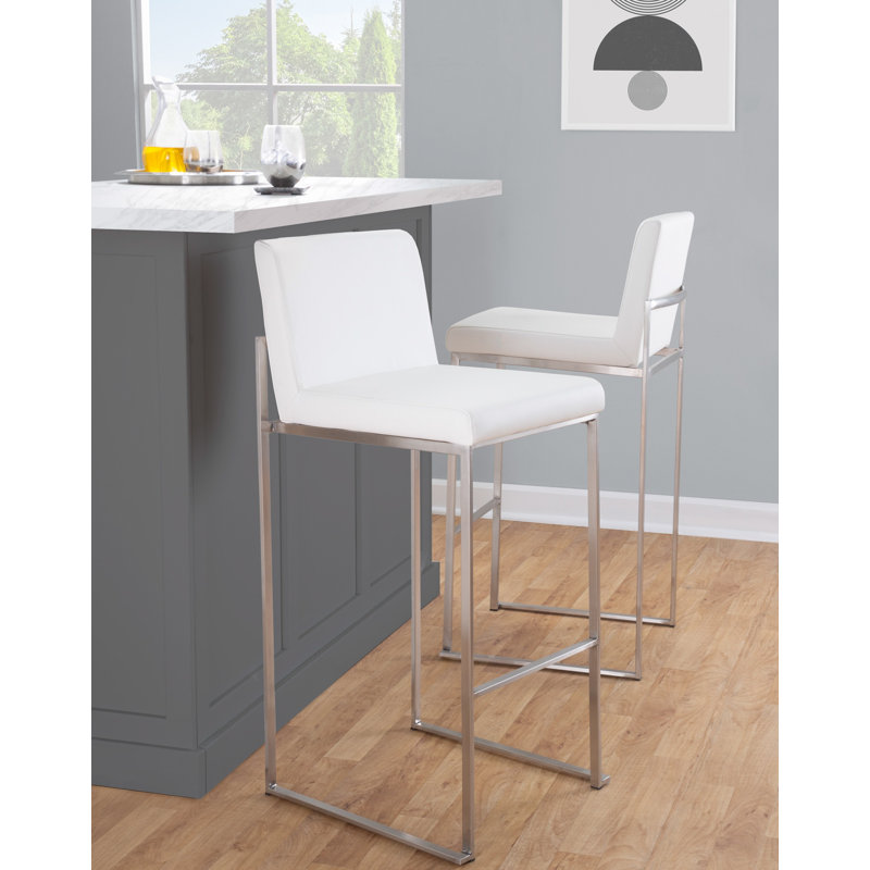 Tabouret de bar et de comptoir Brieon, Simili cuir blanc, Tabouret de bar (siège d'une hauteur de 30 po), Acier Inoxydable