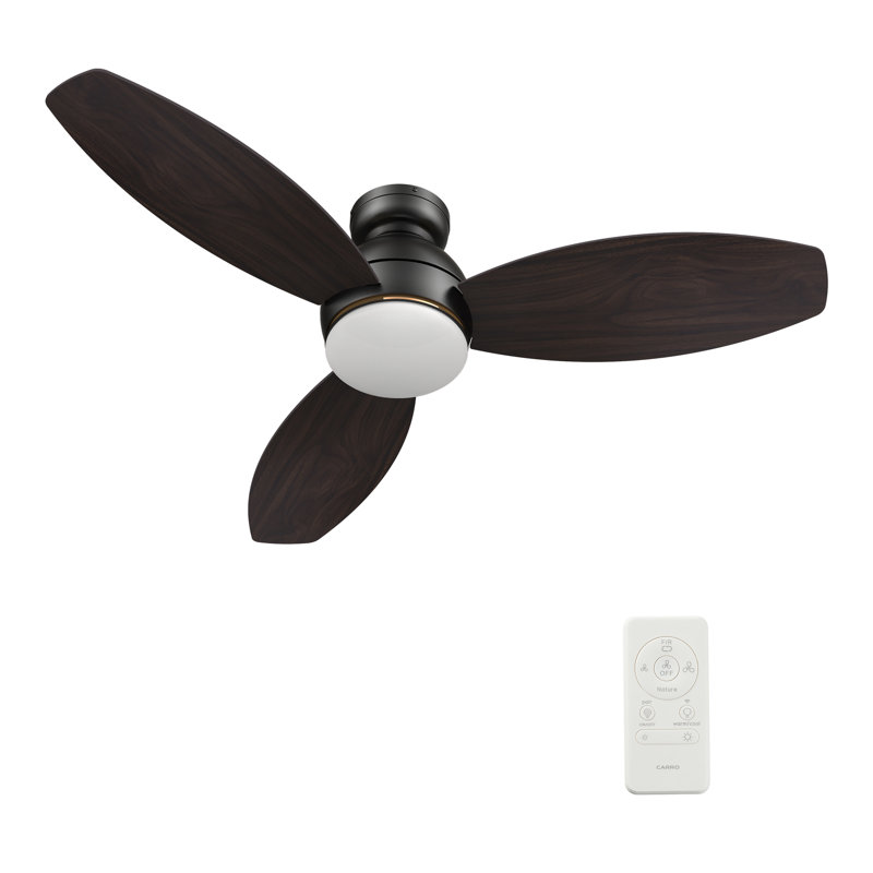 Smart Flush Mount Ceiling Fan with Remote Control and Light Kit Included, Dark Walnut&Gray Oak, 48