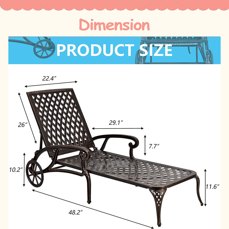 Chaise longue en fonte d'aluminium 1 pièce, design moderne, Brun
