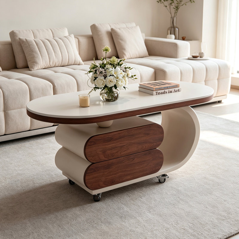 Table basse de rangement mobile en ardoise pour petit appartement, 19.68" H x 47.24" W x 23.62" D, Blanc/Crème