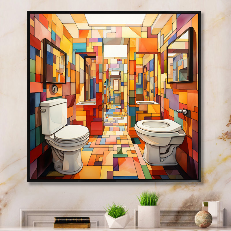 Toilet Playful Patterns II - Bath & Laundry Wall Decor, H 24 po x l 24 po x P 1 po, Toile avec cadre flottant noir