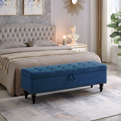 Banc de lit 59 po avec rangement bleu