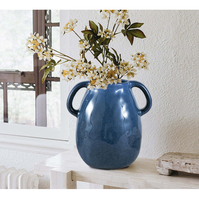 Vase en céramique, vase décoratif, vase en argile bohème, Bleu
