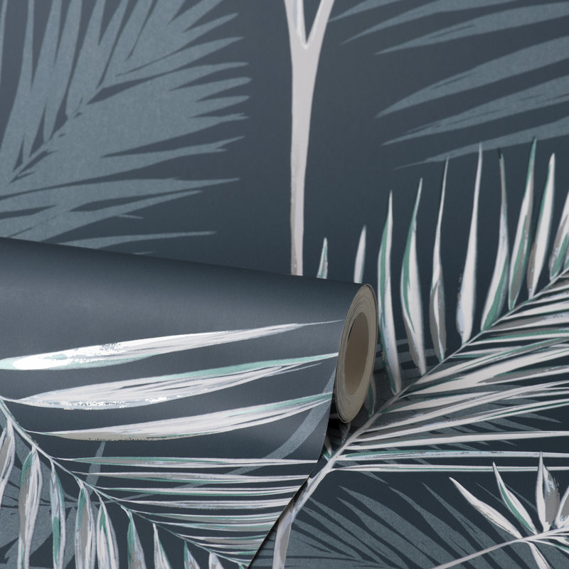 Harper 10m x 52cm Metallic Finish Wallpaper Roll, Navy
