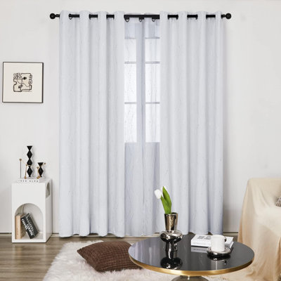 Blackout Grommet Silver Pattern Printed Curtains, 