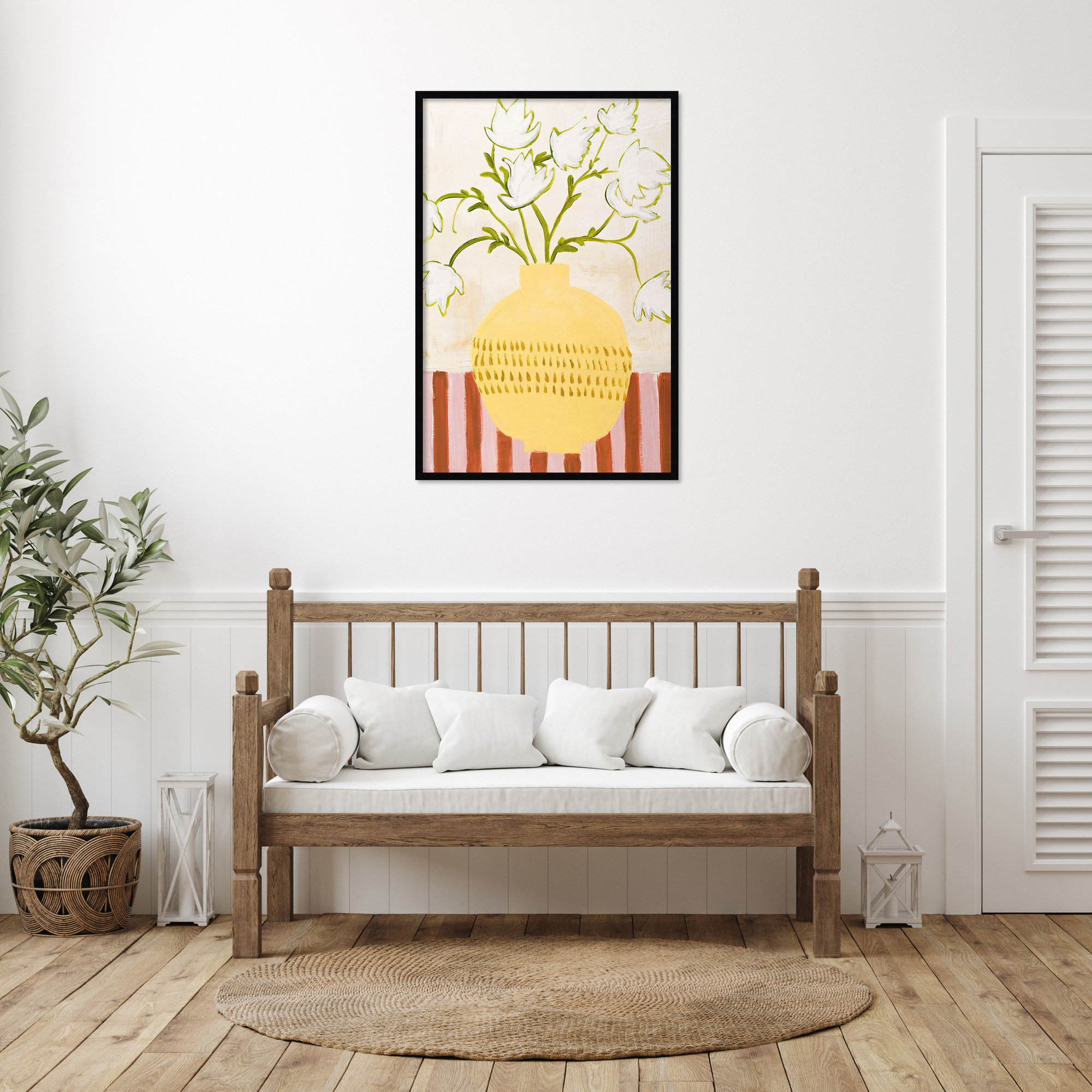Yellow Vase by Design Fabrikken Wood Framed Wall Art Print, 41" H x 28" W, Black