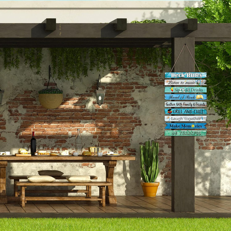 Deck Decorations - Panneau de patio extérieur - Panneau de patio suspendu - bleu | Plaque murale rustique avec règles de quai, idéale pour la tente de bar dans la cour de camping