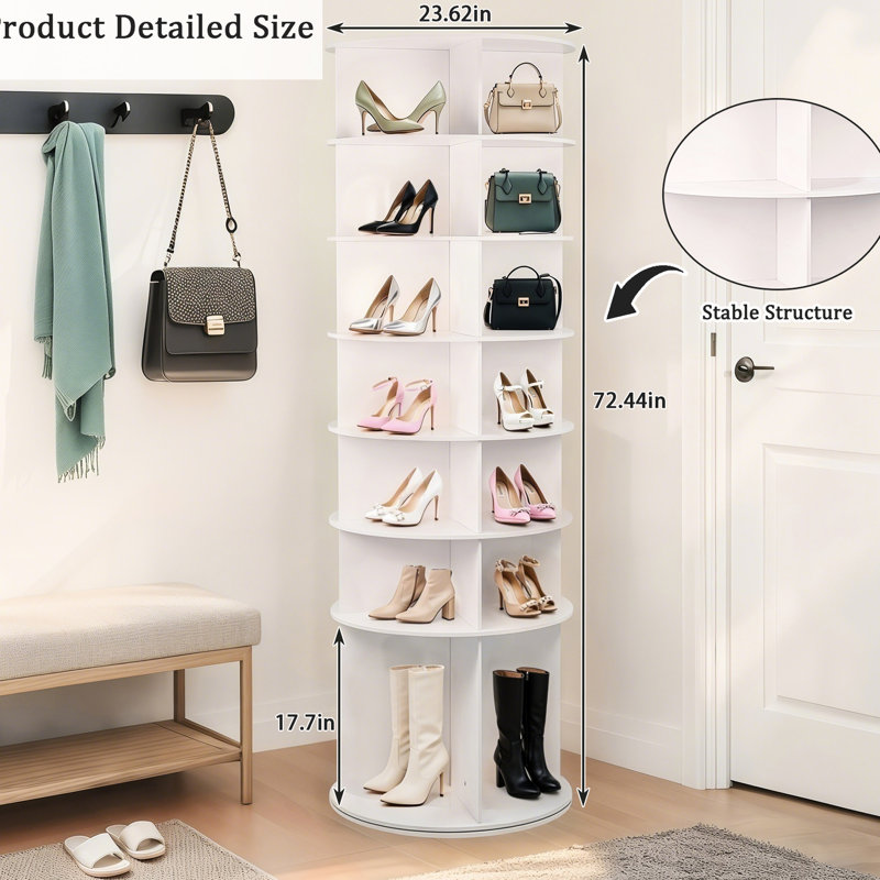 Organisateur de chaussures à 7 niveaux, rotation à 360 °, blanc, grande capacité, position de démarrage pour grand support à chaussures, conception haute