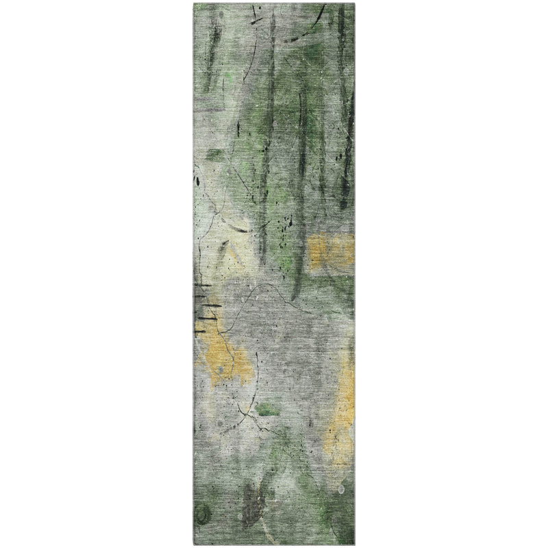 Premium Machine Washable Mayfield AMF2032 Abstract Rug, 2'3" x 7'6" Runner, Pewter