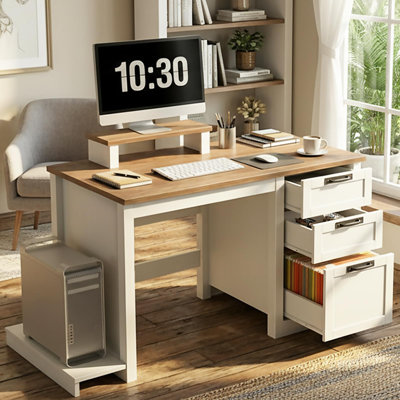47.2”Farmhouse Computer Desk With Adjustable File Drawer
