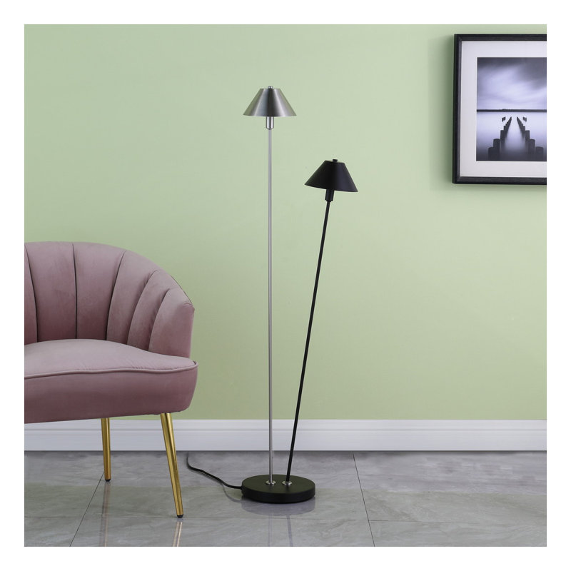 47.5 Inch Modern LED Floor Lamp with Double G-9 Bulbs, Matte Black and Brushed Nickel Finish for Living Room Bedroom Office Lighting