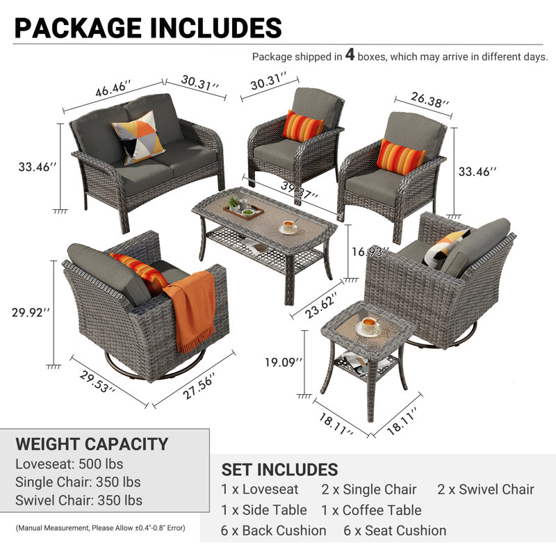 Isberga 7 Pieces Patio Furniture Set Wicker Patio Furniture, 6-Person Outdoor Conversation Deck Sofa with High Back Swivel Rocking Chairs and Coffee Tables