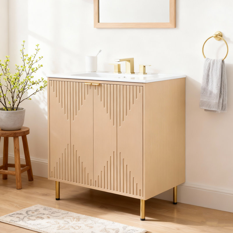 30'' Farmhouse Free-Standing bathroom vanity With Ceramic 