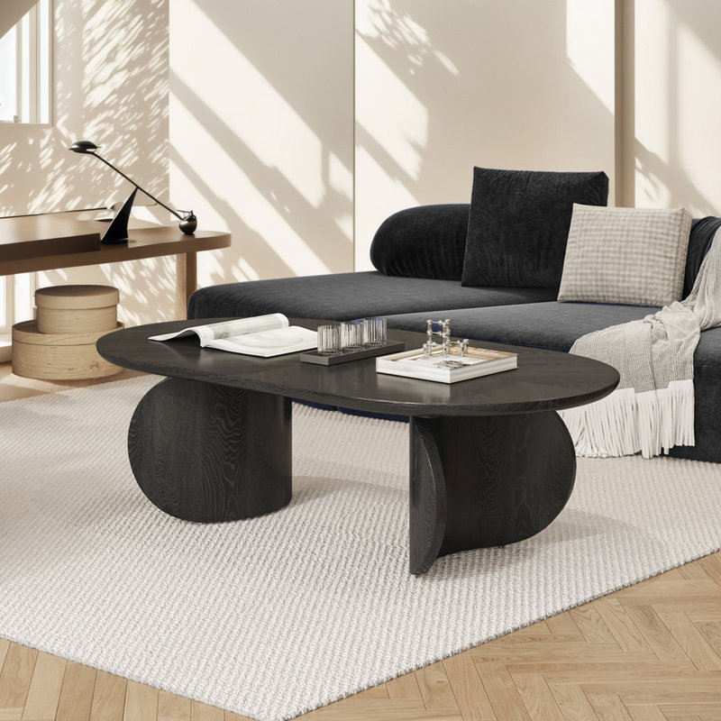 Erandi 51.2” Modern Wood Coffee Table With Two Abstract Support