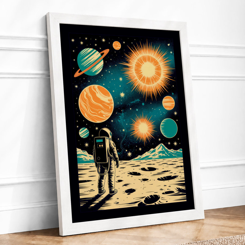 Astronaut in Space Retro - Framed Print, A2 - 59.4 x 42.0 cm, White
