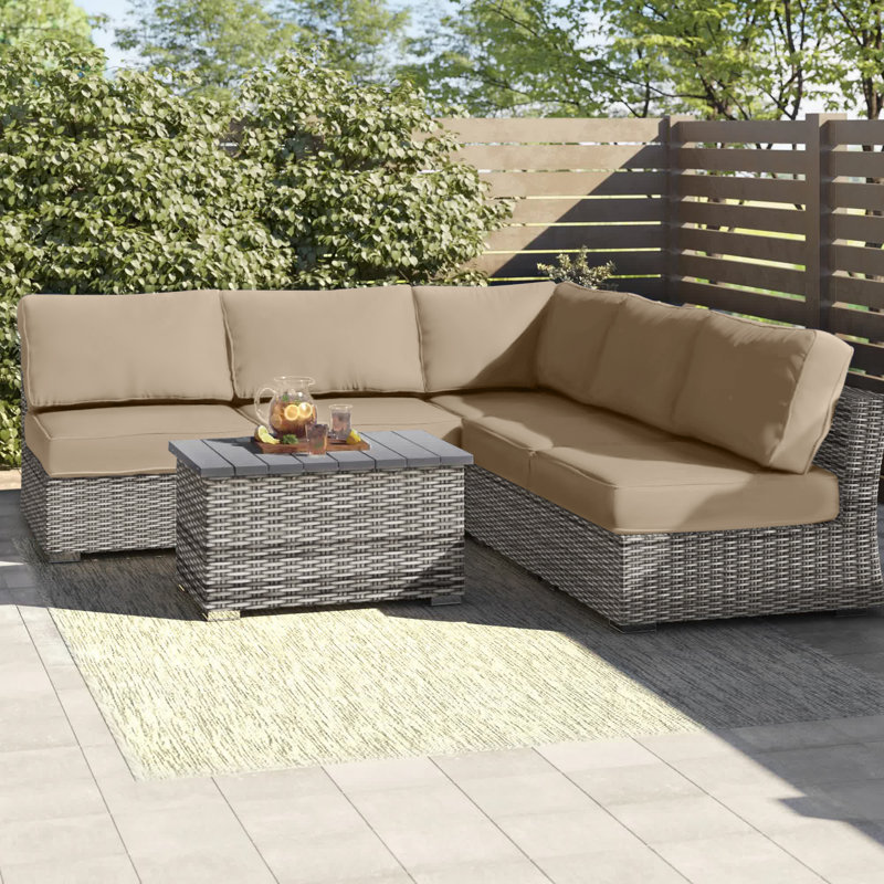 Clivesden 6-Piece Fully Assembled Wicker Seating Group | Outdoor Wicker Patio Sofa, Gray, Olefin Gray