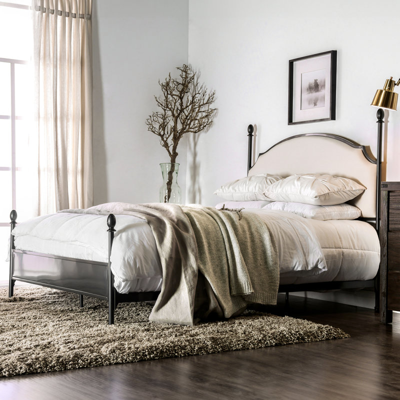 Fawnda Metal Four Poster Bed with Upholstered Headboard, Lit double