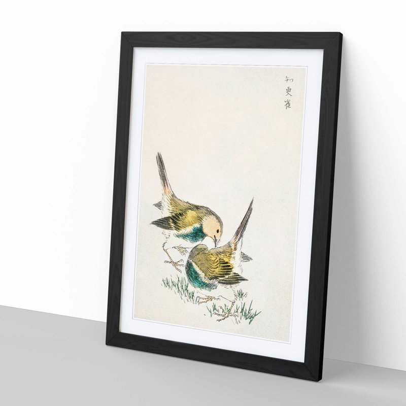 Japanese Great Tit Birds by Numata Kashu - Picture Frame Painting Print, 48cm H x 36cm W x 2cm D, Black Framed