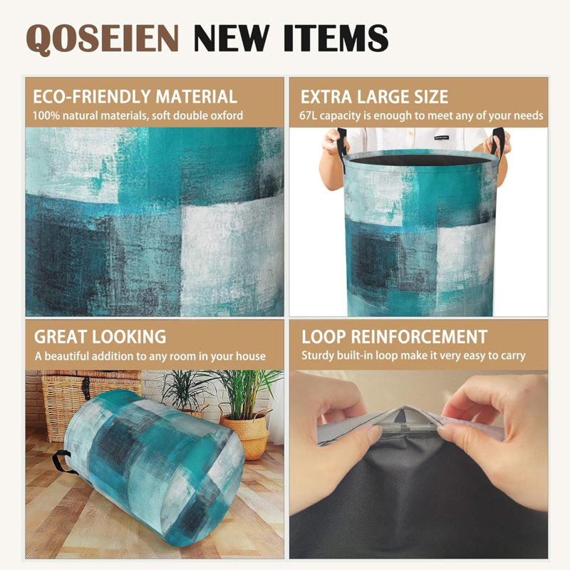 Laundry Hamper Art Painting Laundry Basket Waterproof Oxford Cloth Storage Basket With Handle For Clothes Books Nursery Home Storage Sundries