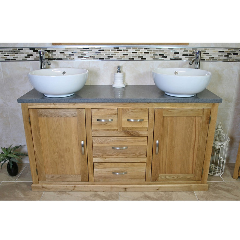 Shayna 1430mm Double Bathroom Vanity with Vessel Ceramic Basin, Grey