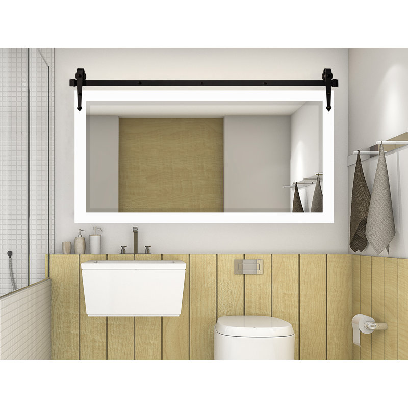 Miroir de salle de bain biseauté N Peace, Blanc, H 31,5 po x l 65 po