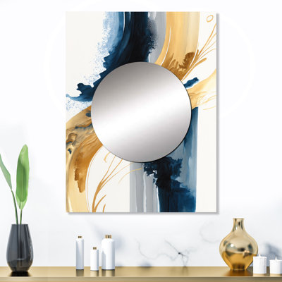 Shaianna Stylish Spiral Abstract III - Abstract Spirals Decorative Wall Mirror, Blue Large Mirror, Printed Metal Art