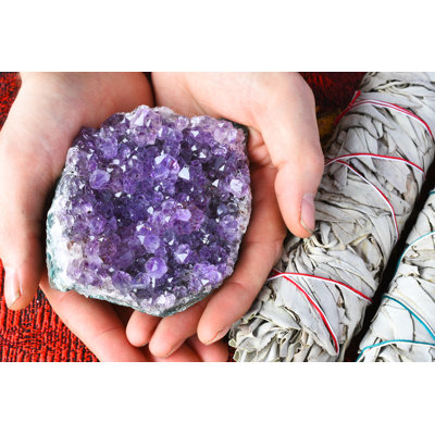 " Hand Holding Amethyst Geode Cluster "
