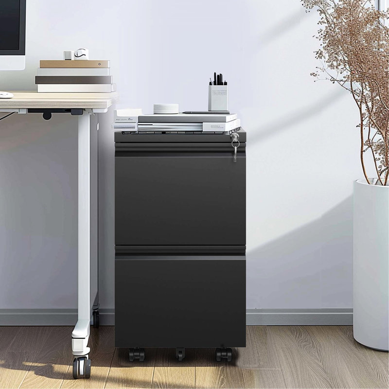 2 Drawer Metal Office Storage Cabinet With Lock - Fits Legal/letter/a4 Files, Fully Assembled Black Finish File Locking Mechanism Stores Supply