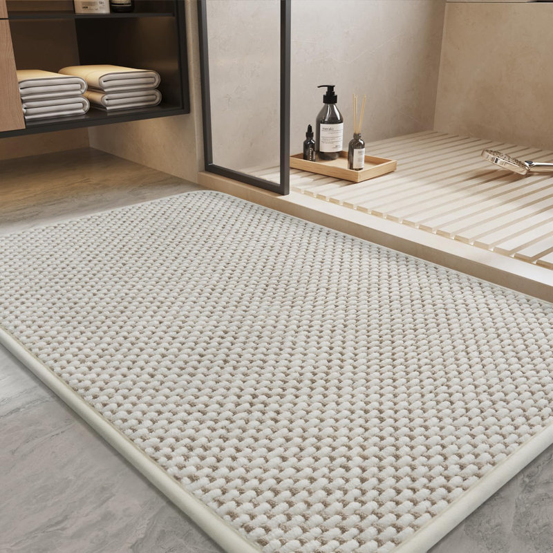Super Absorbent Chenille Bathroom Mats, Single - 28" L x 17" W, Beige