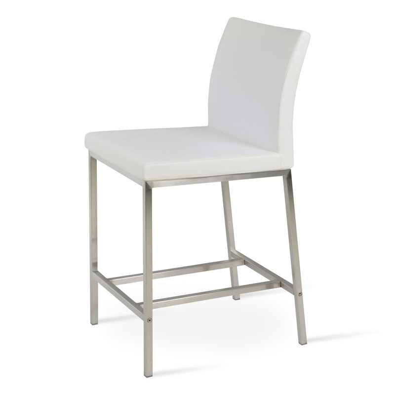 Tabouret Aria, Tabouret de comptoir (siège d'une hauteur de 24 p, Acier Inoxydable, Similicuir ppm blanc