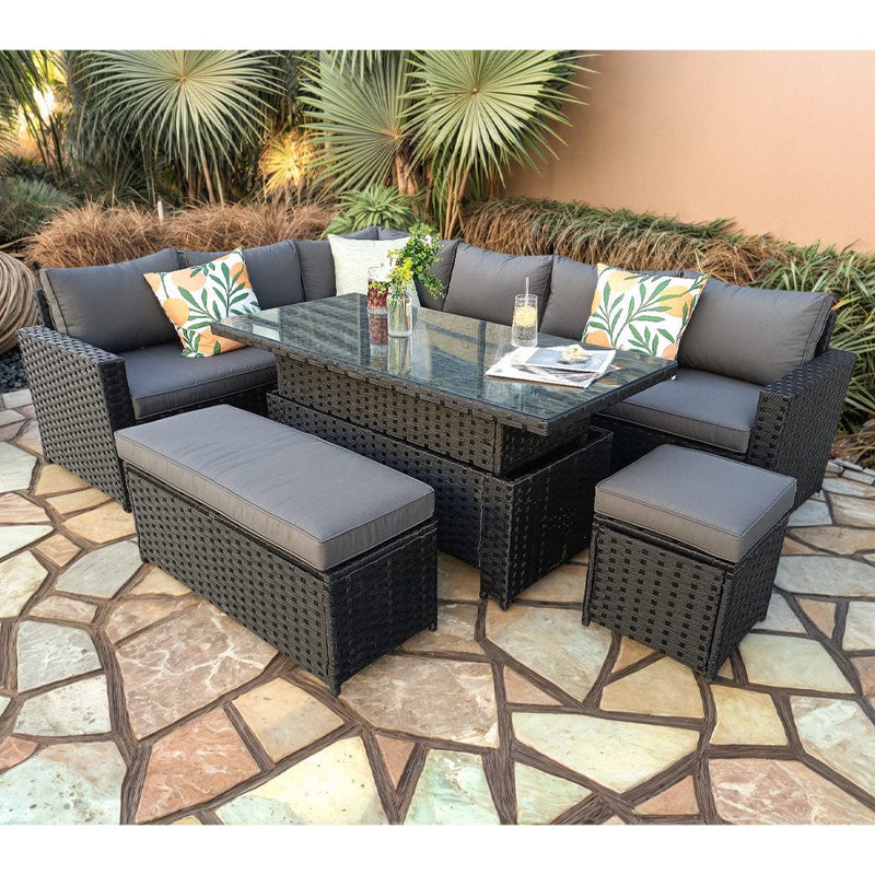 Barcelona Wicker - Person Garden Lounge Set with Cushions, Black