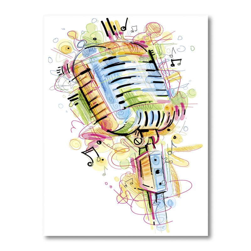 Microphone musical, dessin abstrait - peinture, H 20 po x l 12 po x P 1 po, Toile tendue