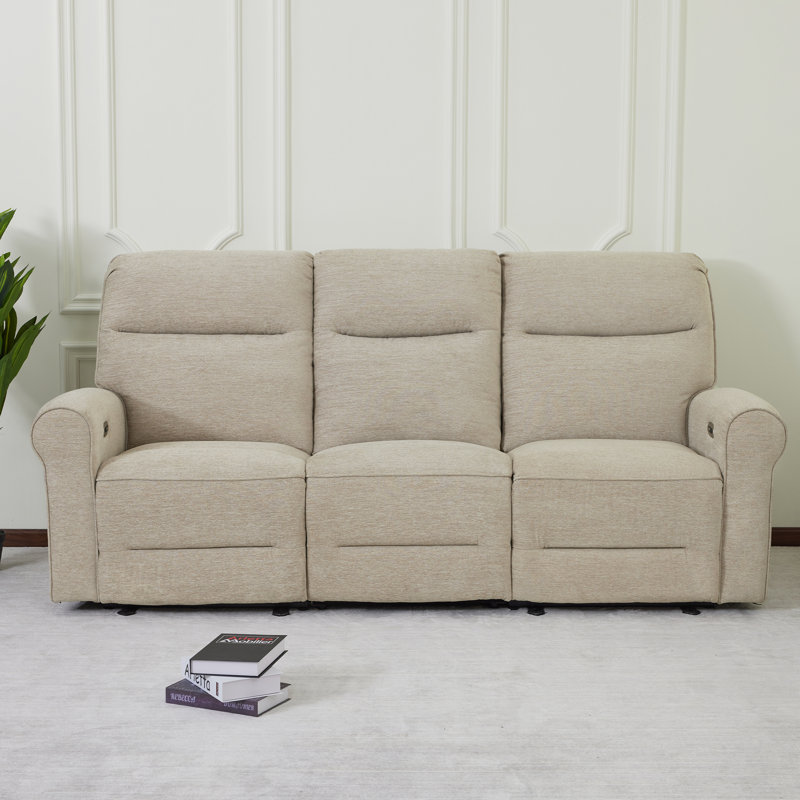 Endrik 87.8" Width zero clearance recliner  Power Reclining Sofa with Flip Down Console and LED Light, 3-Seater Couch for Small Spaces Living Room and RV